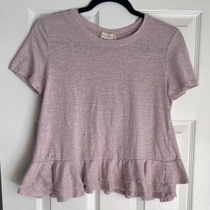 Altar'd State Light Pink Short Sleeve Tee Ruffle Hem Tie Back